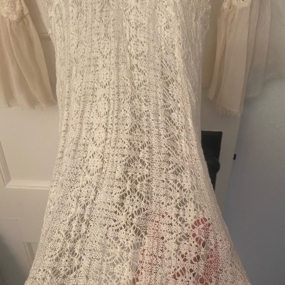 Free People Ivory Lace V-Neck Mini Dress Size Small - Picture 6 of 6